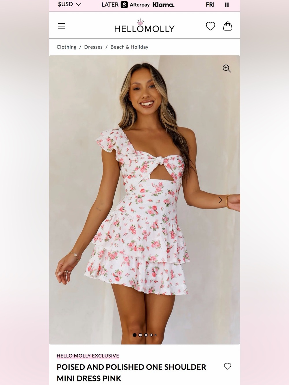 Hello Molly Pink Floral One-Shoulder Mini Dress